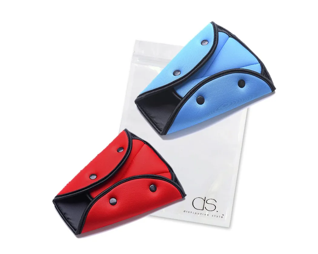 2 Pieces Child Safety Car Seat Belt Adjuster Pad - Blue and Red