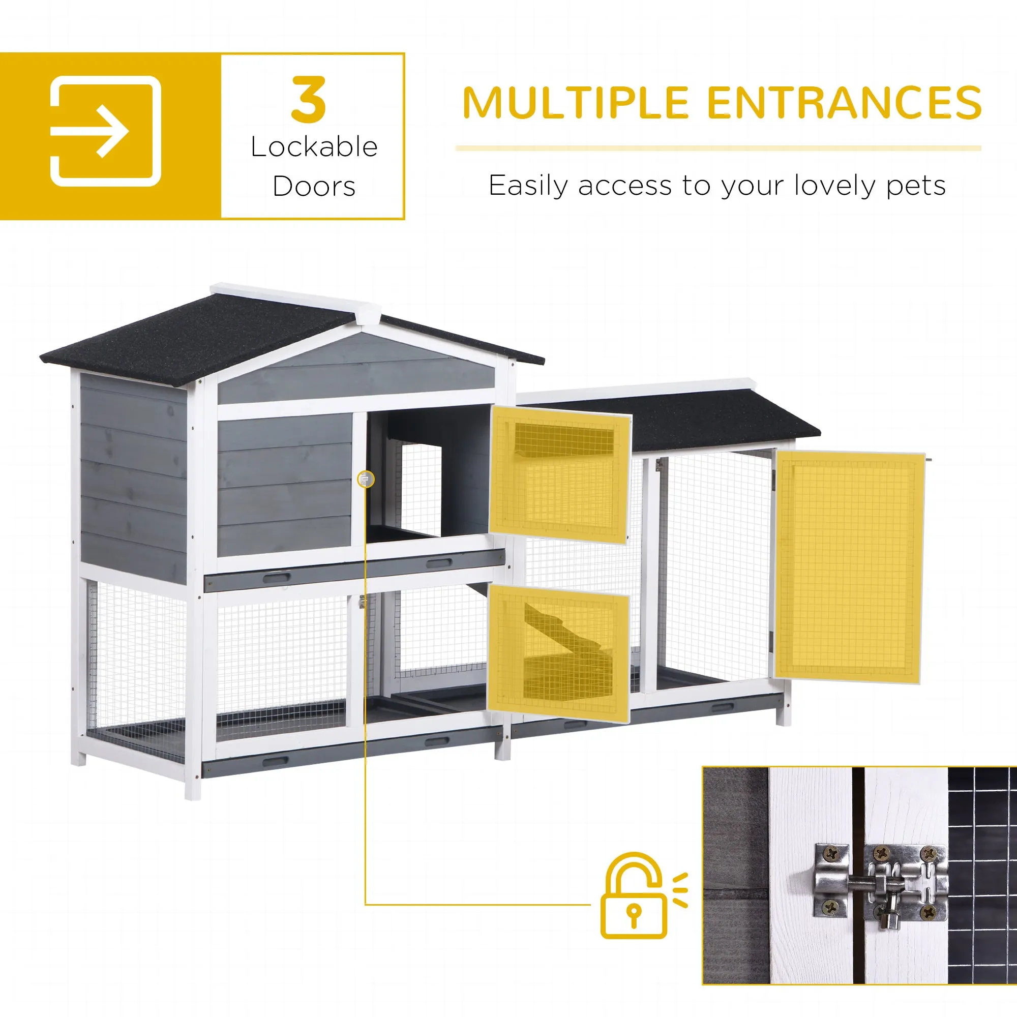 2-Tier Wooden Rabbit Hutch Guinea Pig House Pet Cage Outdoor w/ Tray Ramp