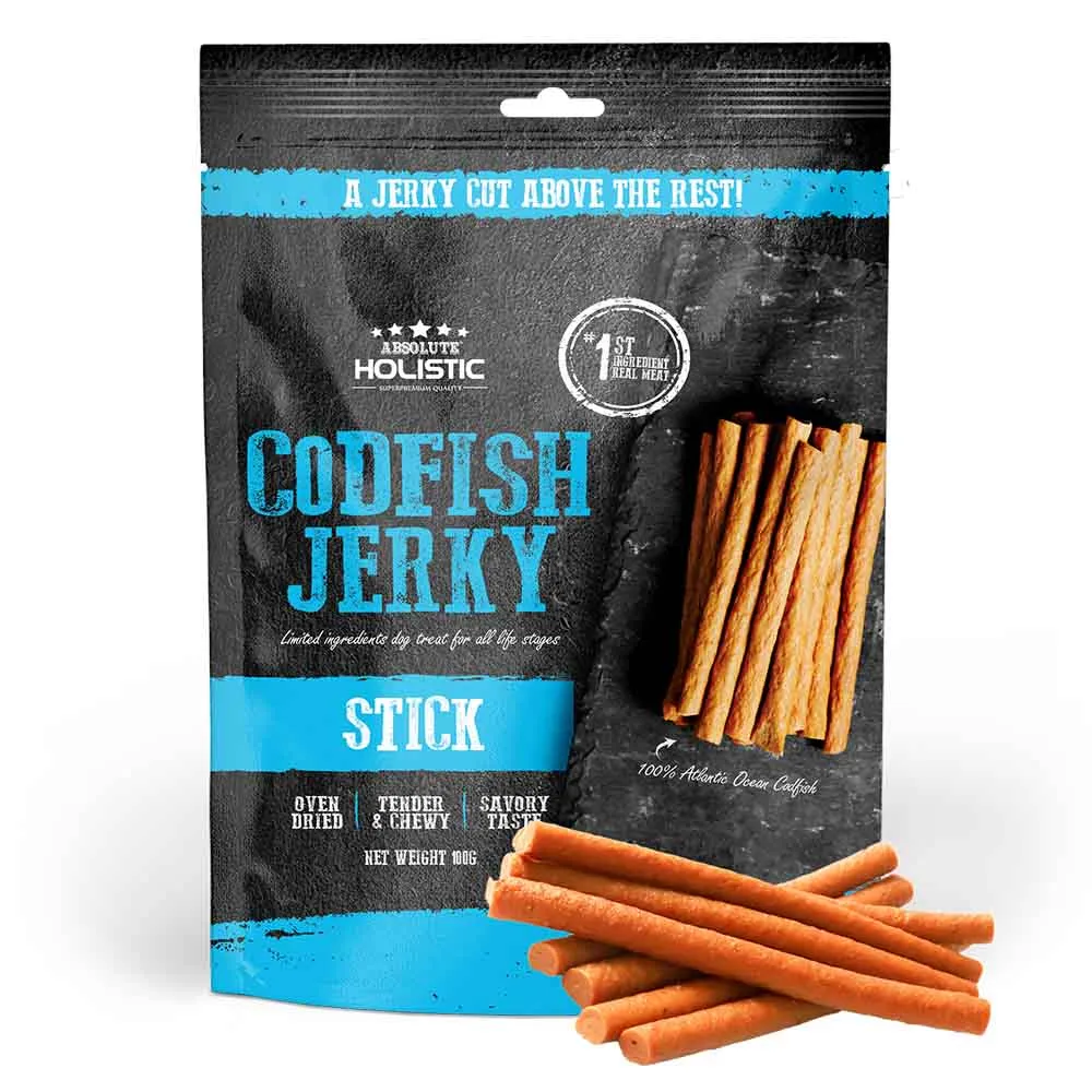 20% OFF: Absolute Holistic Codfish Loin Stick Grain Free Dog Treats 100g