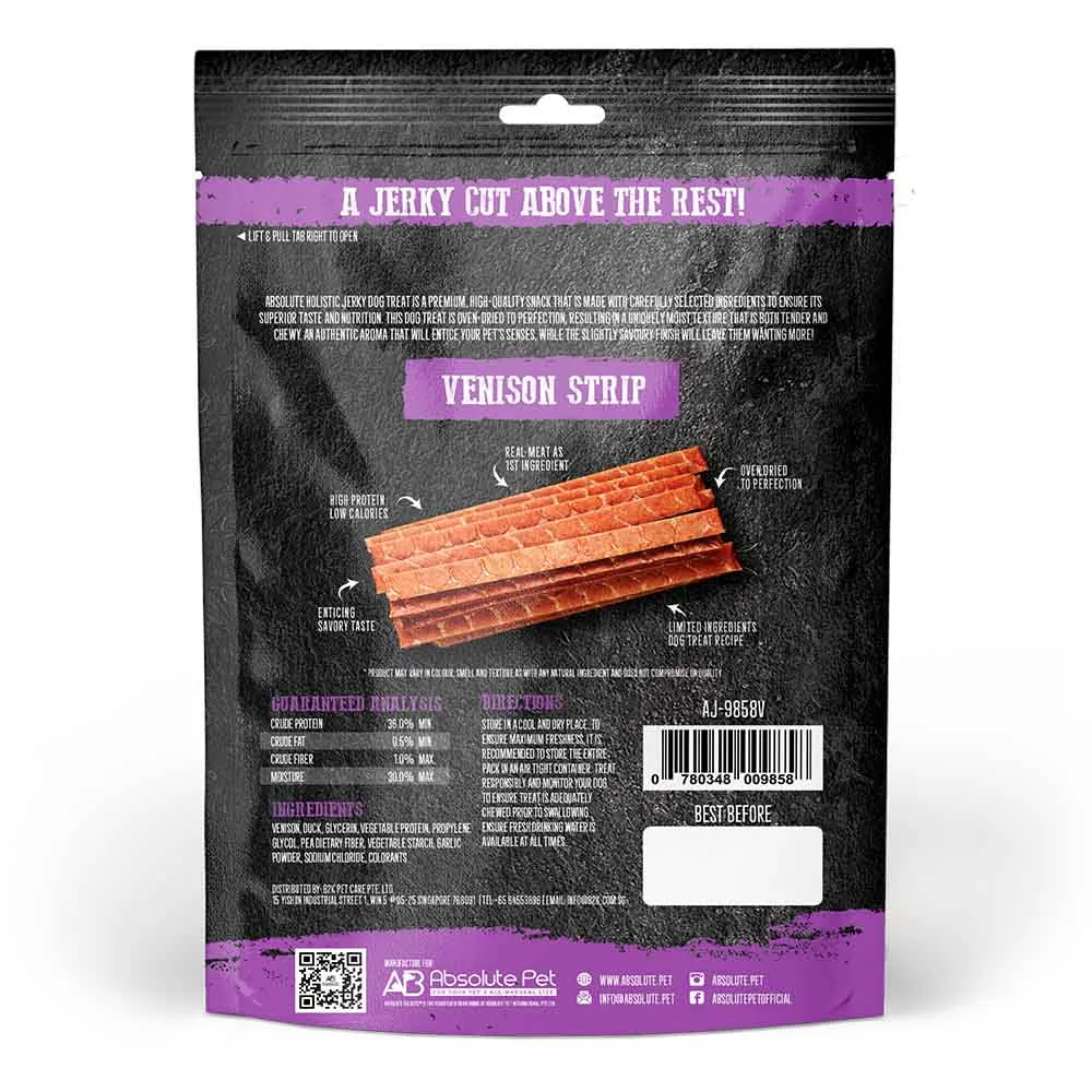 20% OFF: Absolute Holistic Venison Loin Strip Grain Free Dog Treats 100g