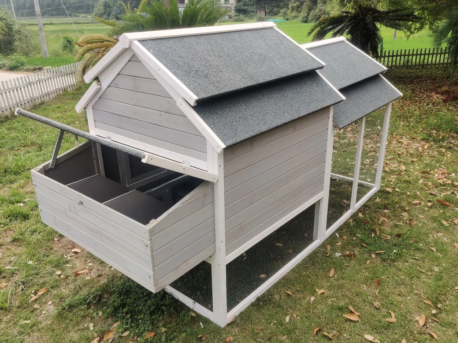 230CM XL Wooden Chicken Coop Rabbit Hutch with Nest Boxes