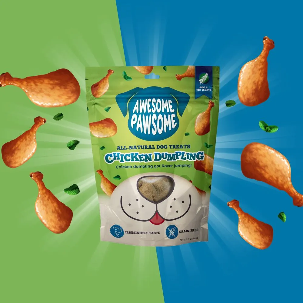 4 FOR $14: Awesome Pawsome Chicken Dumpling Grain-Free Dog Treats 3oz