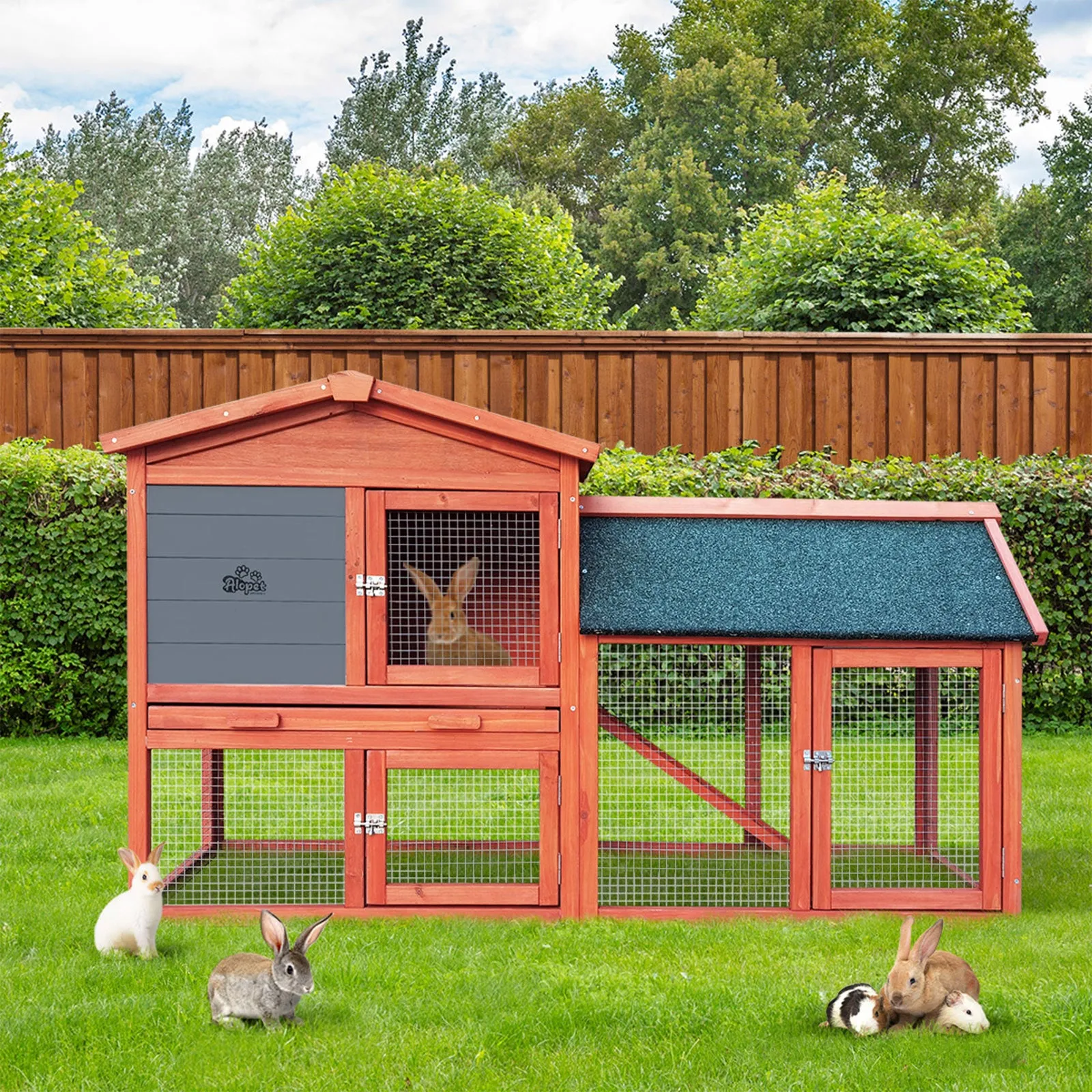 Alopet Rabbit Hutch Chicken Coop Bunny House Run Cage Wooden Outdoor Pet Hutch