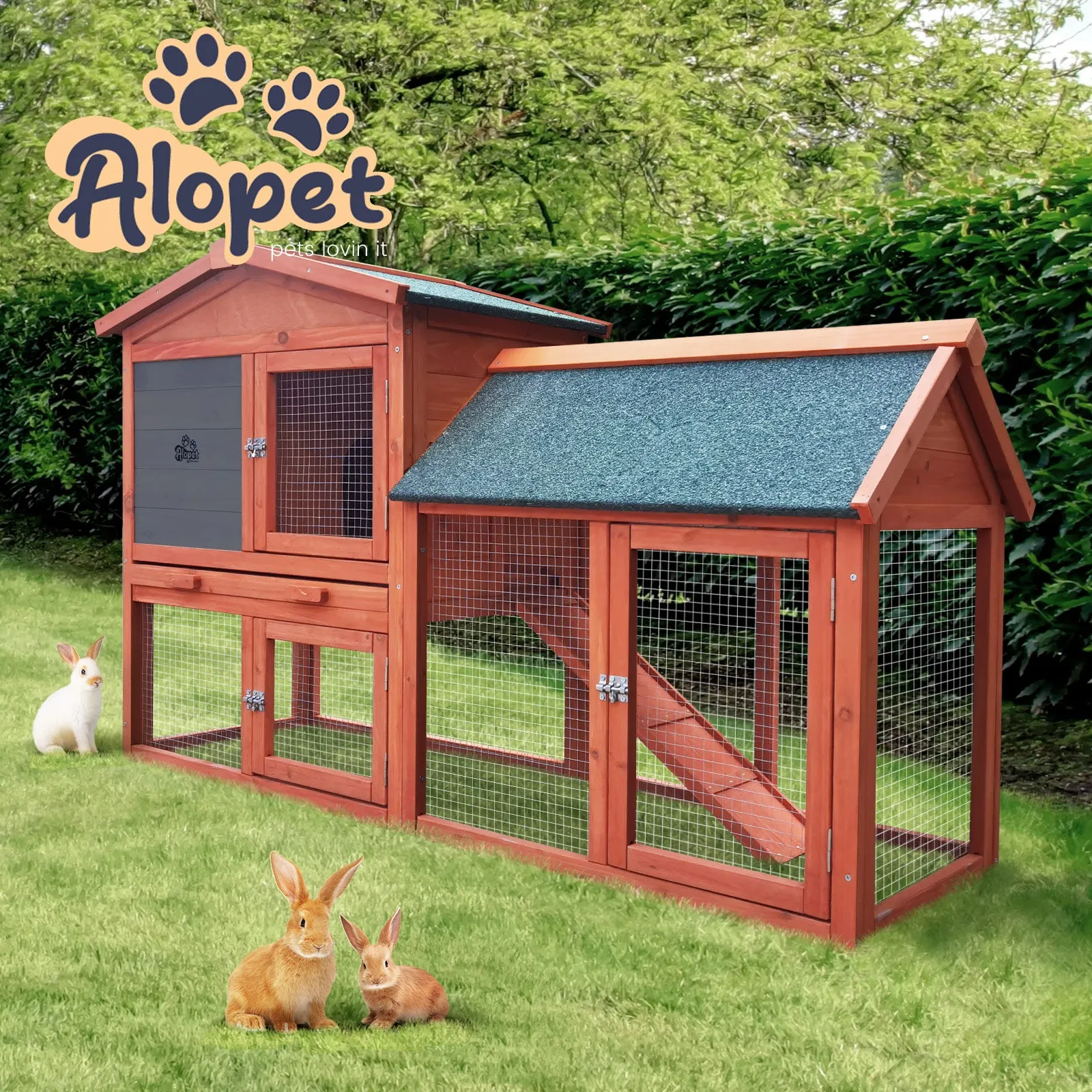 Alopet Rabbit Hutch Chicken Coop Bunny House Run Cage Wooden Outdoor Pet Hutch