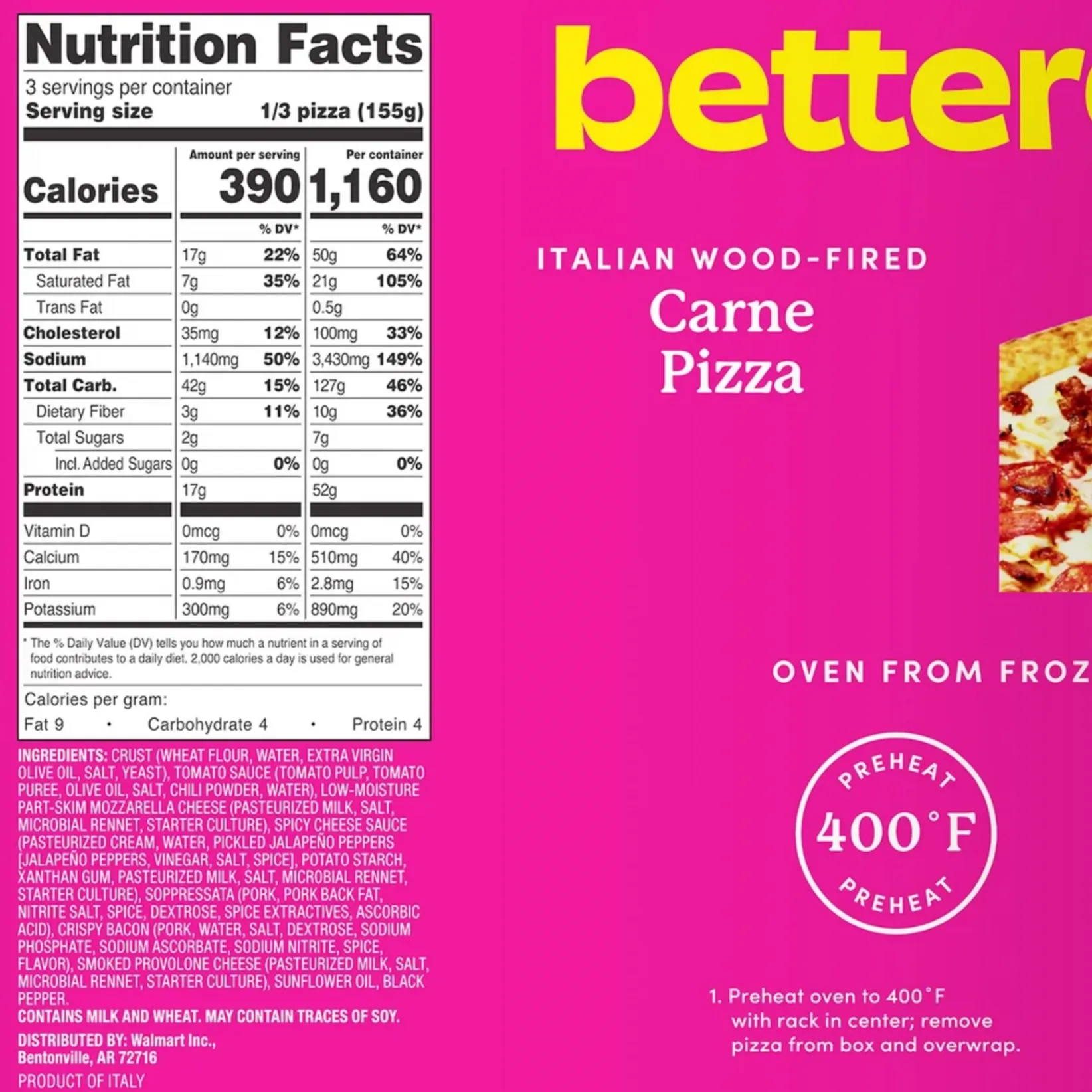 bettergoods Italian Wood-Fired Carne Frozen Pizza, 16.4 oz