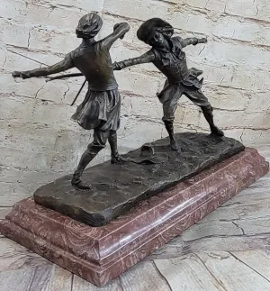 Bronze Sculpture Hot Cast Hand Made Large Two Fencer Fencing Museum Quality