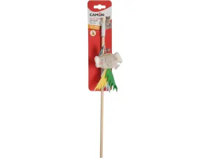 Cat toy in polyester and wood with catnip and bell, rod with Indian subjects - 40cm