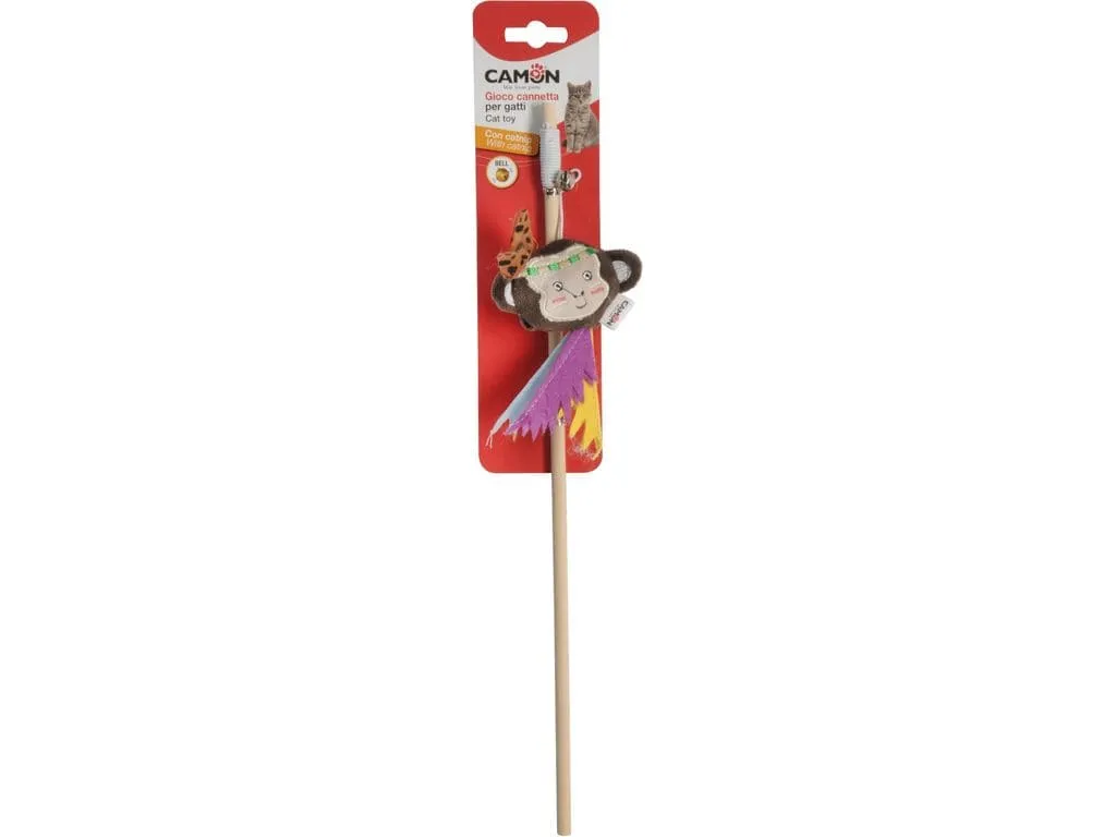 Cat toy in polyester and wood with catnip and bell, rod with Indian subjects - 40cm