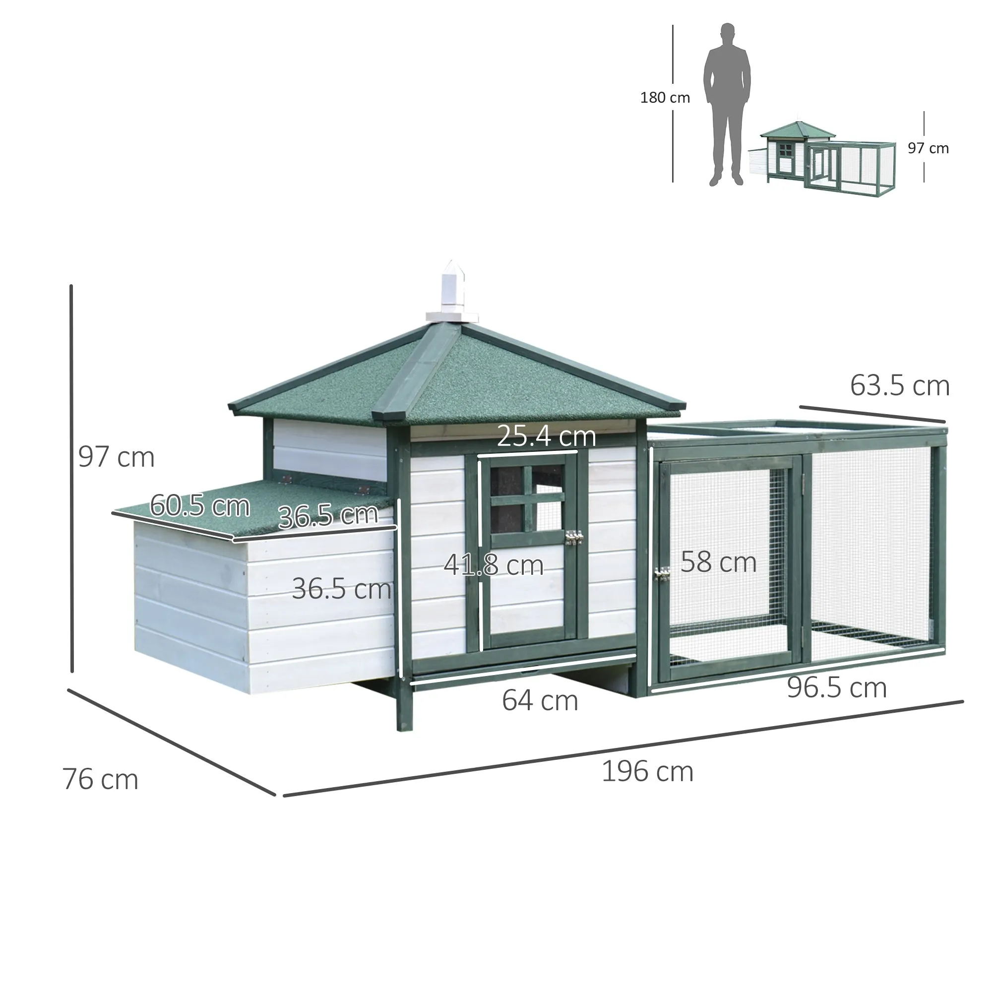 Chicken Coop Hen Poultry House w/ Nesting Box Outdoor Run Patio Wooden