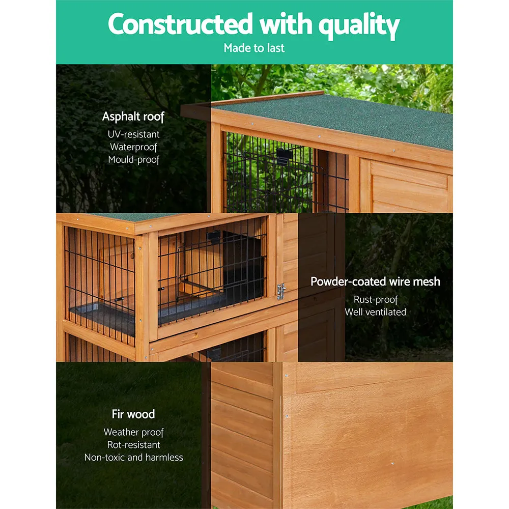 Double Level Wooden Rabbit Hutch with Slide-Out Tray - i.Pet