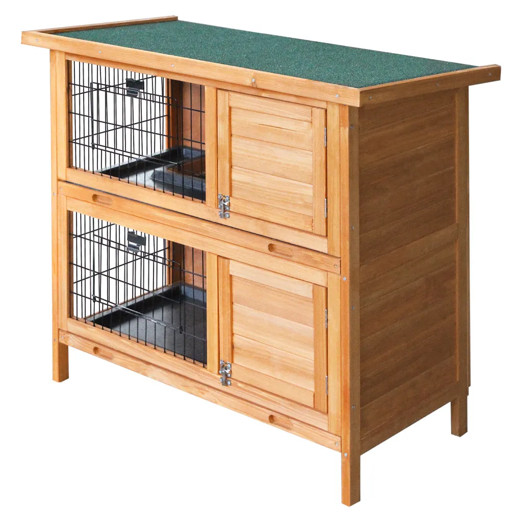 Double Level Wooden Rabbit Hutch with Slide-Out Tray - i.Pet