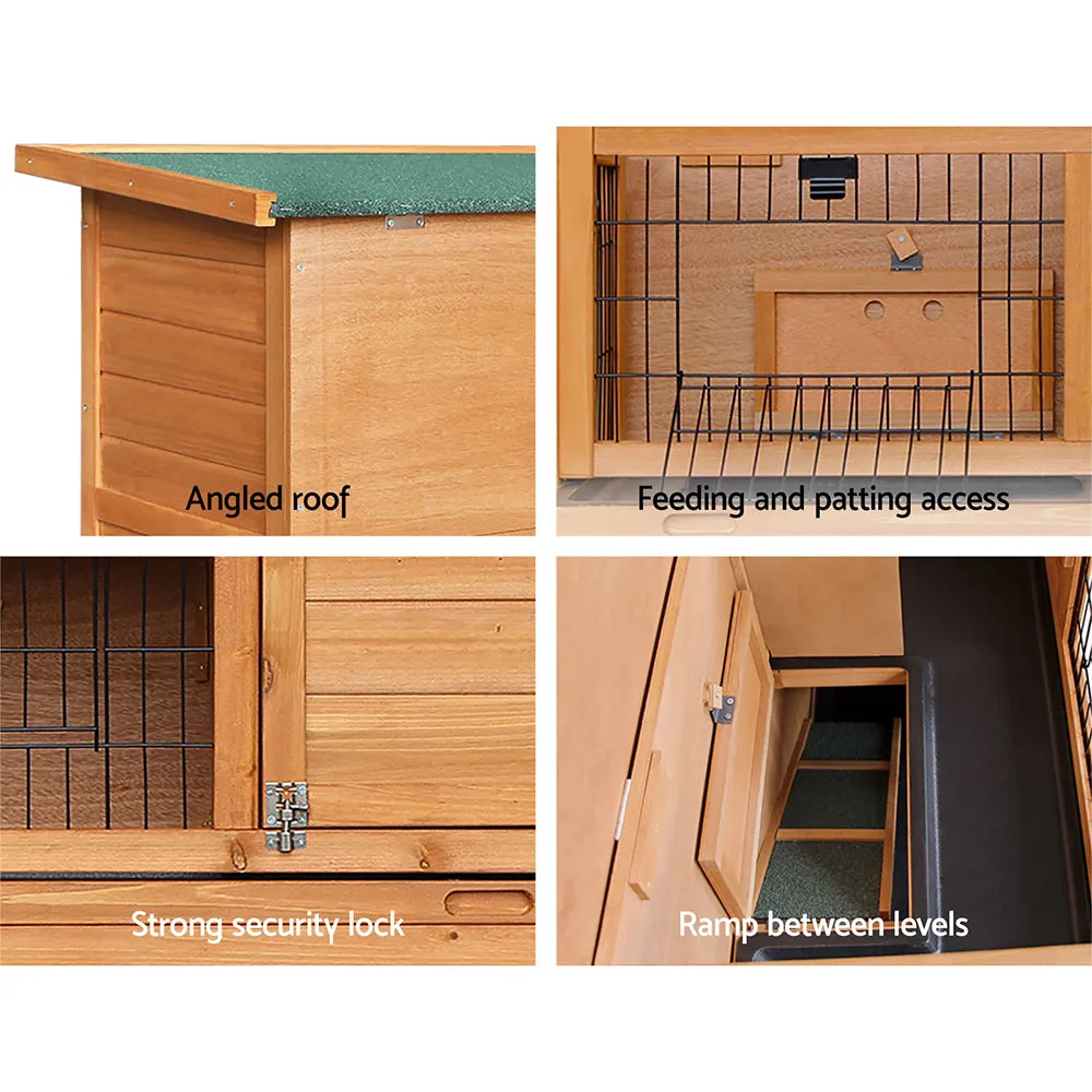 Double Level Wooden Rabbit Hutch with Slide-Out Tray - i.Pet