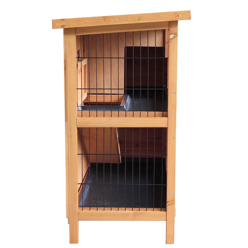 Double Level Wooden Rabbit Hutch with Slide-Out Tray - i.Pet