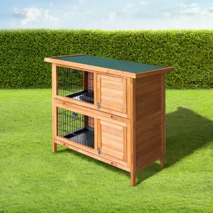 Double Level Wooden Rabbit Hutch with Slide-Out Tray - i.Pet