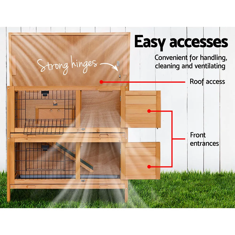 Double Level Wooden Rabbit Hutch with Slide-Out Tray - i.Pet