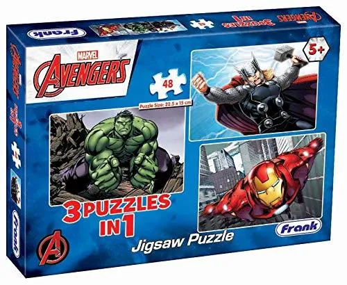 Frank Marvel Avengers 3 Puzzles in 1 - A Set of 3 48 Pc Jigsaw Puzzles for 5 Year Old Kids and Above