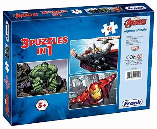 Frank Marvel Avengers 3 Puzzles in 1 - A Set of 3 48 Pc Jigsaw Puzzles for 5 Year Old Kids and Above