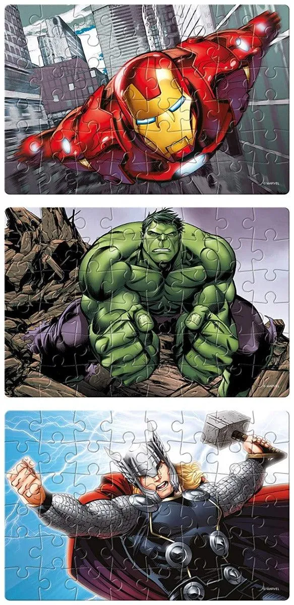 Frank Marvel Avengers 3 Puzzles in 1 - A Set of 3 48 Pc Jigsaw Puzzles for 5 Year Old Kids and Above