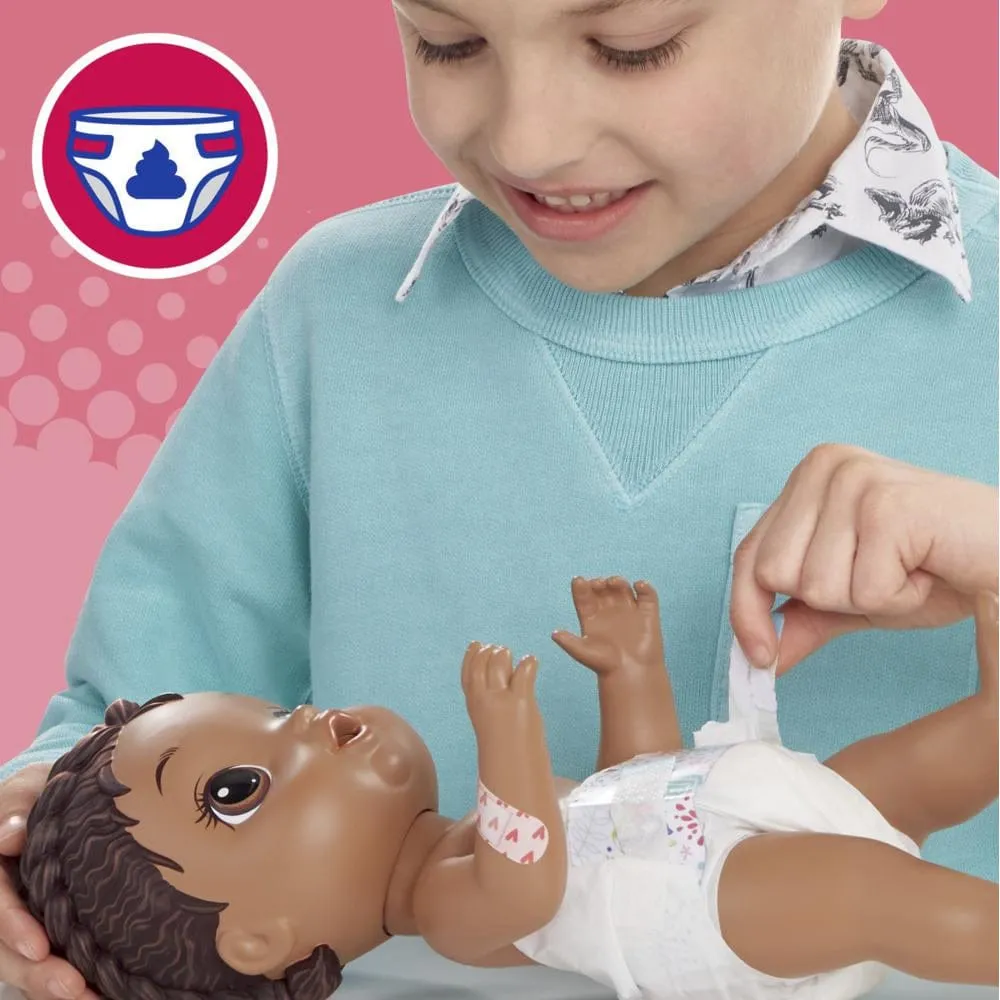 HASBRO  Baby Alive Mix My Medicine Baby: Includes doll, diaper, medicine cup and dropper, 2 packets of doll medicine, interactive thermometer, removable pajamas, bandage stickers, tissue, and instructions - E6941