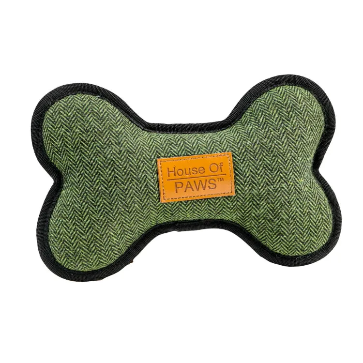 House of Paws Green Tweed Bone Dog Toy