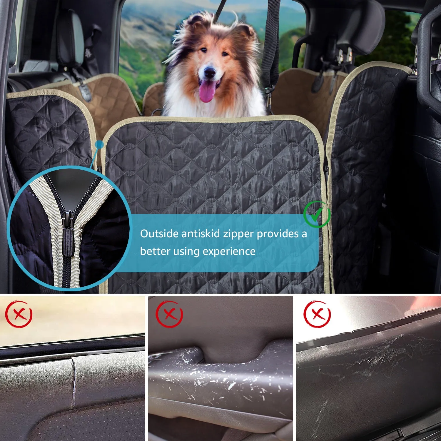 Lassie Truck Dog Car Seat Covers Back Seat, 100% Waterproof Dog Car Hammock for Truck with 2 Dog Seat Belts and Storage Bags, Truck Seat Protectors for F150 F250 F450 Silverado Sierra Tundra…