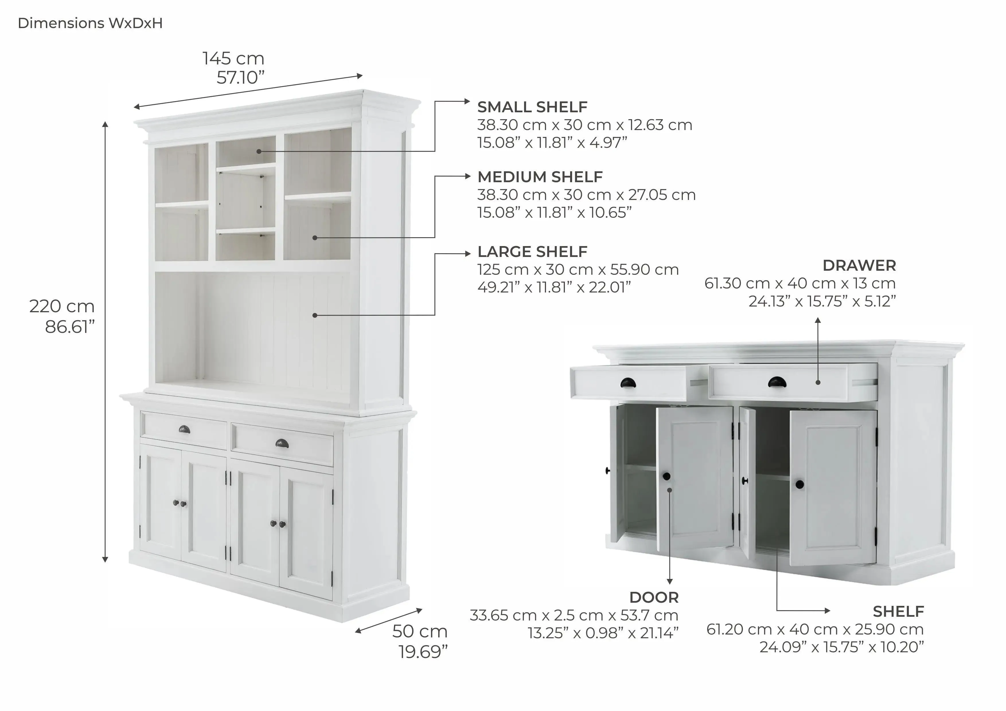 NovaSolo Buffet Hutch Unit with 2 Adjustable Shelves BCA607