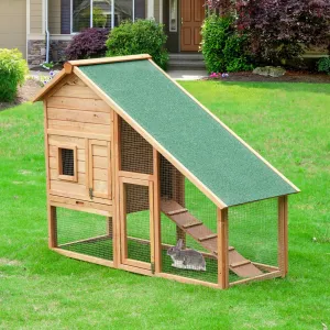 PawHut Rabbit Hutch/Chicken Coop with Small Run (58”x25”x47”)