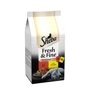 Sheba | Wet Cat Food Pouches | Fresh & Fine Single Servings | Beef & Chicken Selection - 6 x 50g