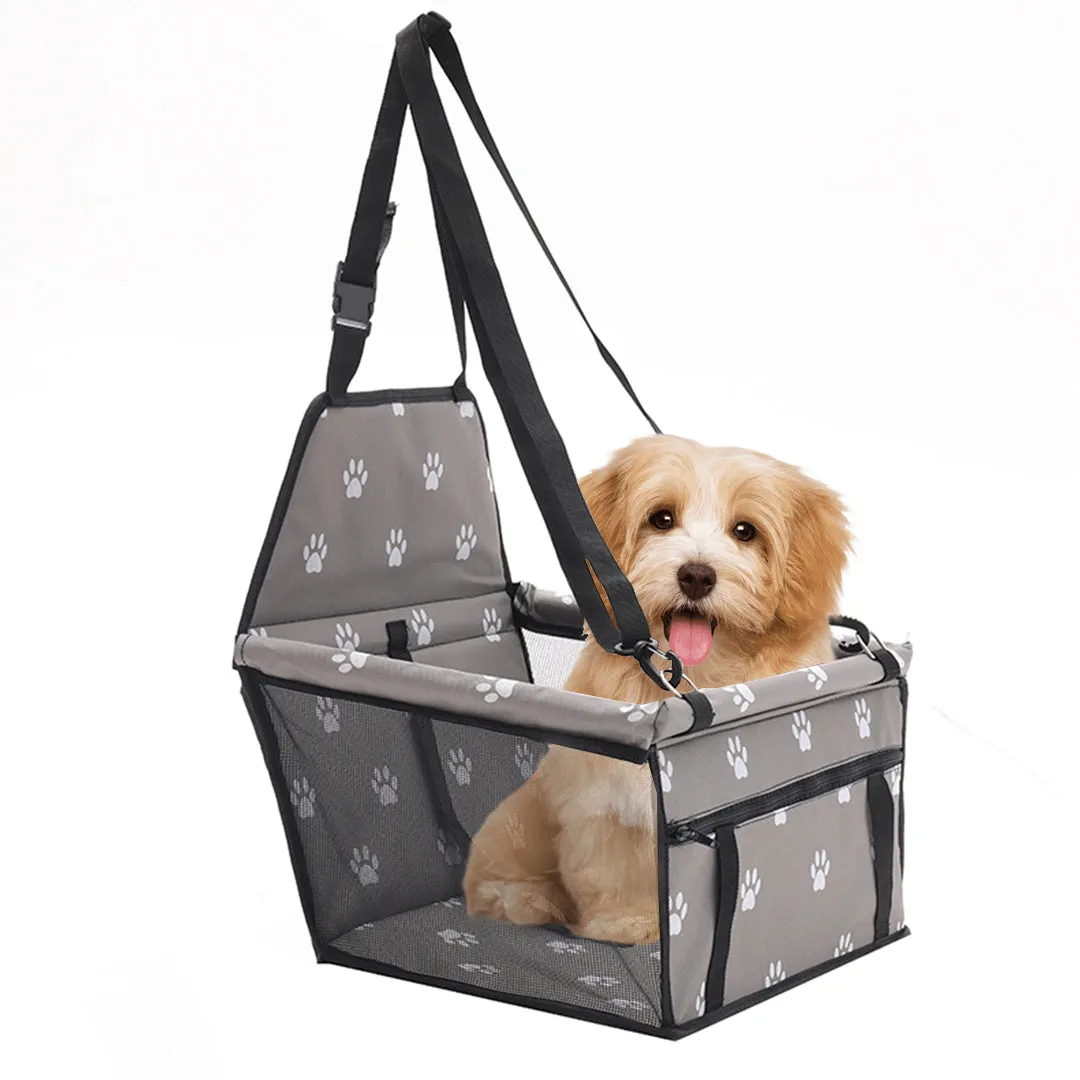 SOGA Waterproof Pet Booster Car Seat Breathable Mesh Safety Travel Portable Dog Carrier Bag Grey