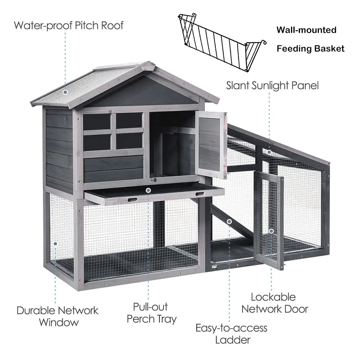 Tangkula Rabbit Hutch Indoor Outdoor, Wooden Chicken Coop, Bunny Hutch with Run