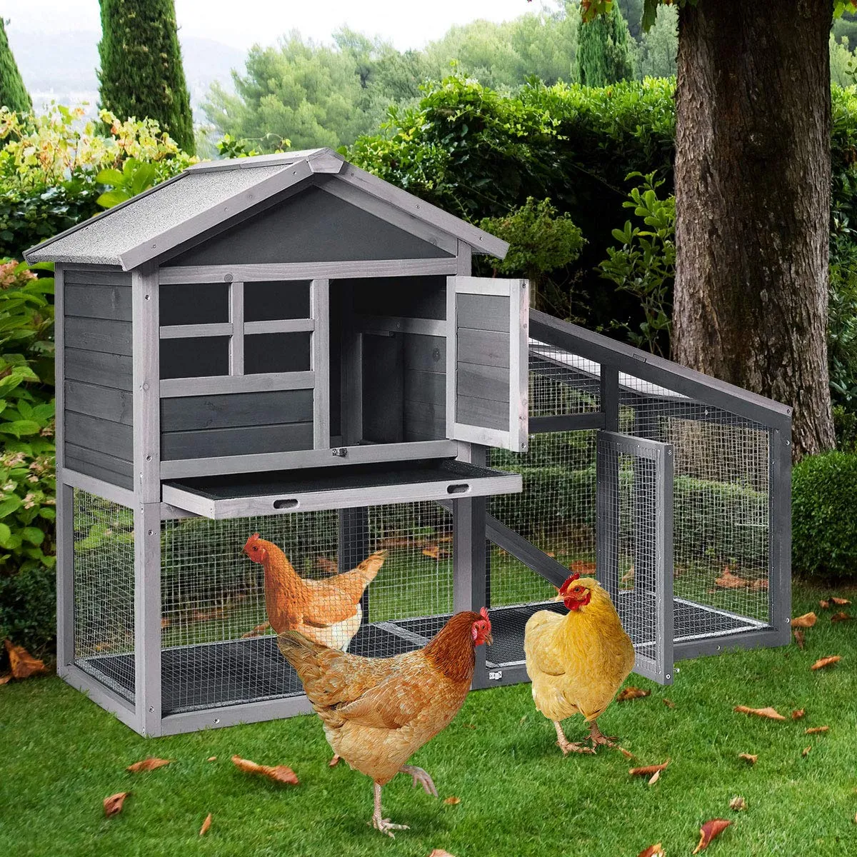 Tangkula Rabbit Hutch Indoor Outdoor, Wooden Chicken Coop, Bunny Hutch with Run