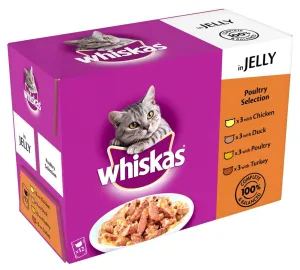 Whiskas | Wet Cat Food Pouches | Adult | Poultry Feasts in Jelly - 12 x 85g