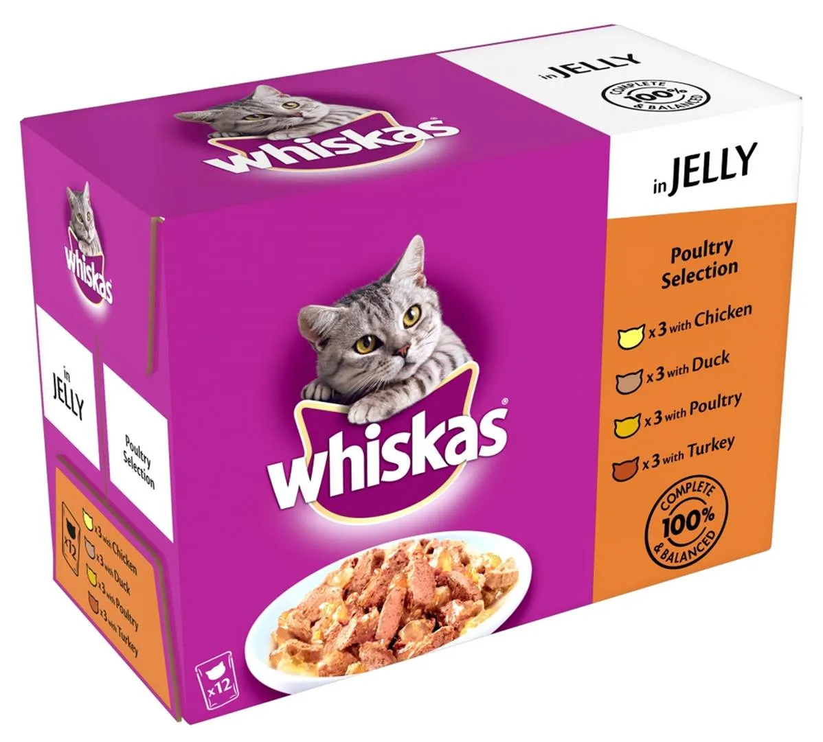 Whiskas | Wet Cat Food Pouches | Adult | Poultry Feasts in Jelly - 12 x 85g