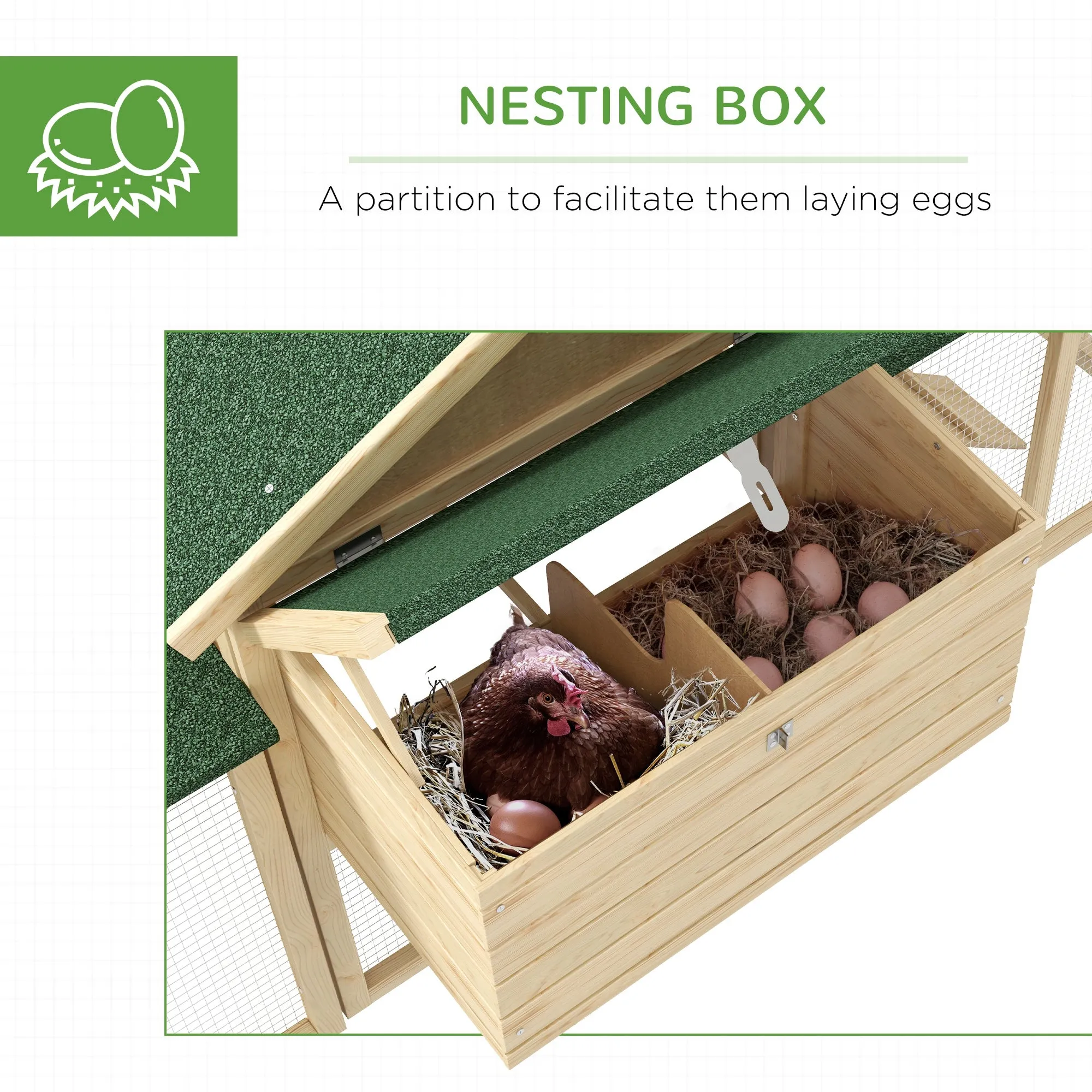 Wood Chicken Coop Hens Cage Poultry House with Nesting Boxes Run