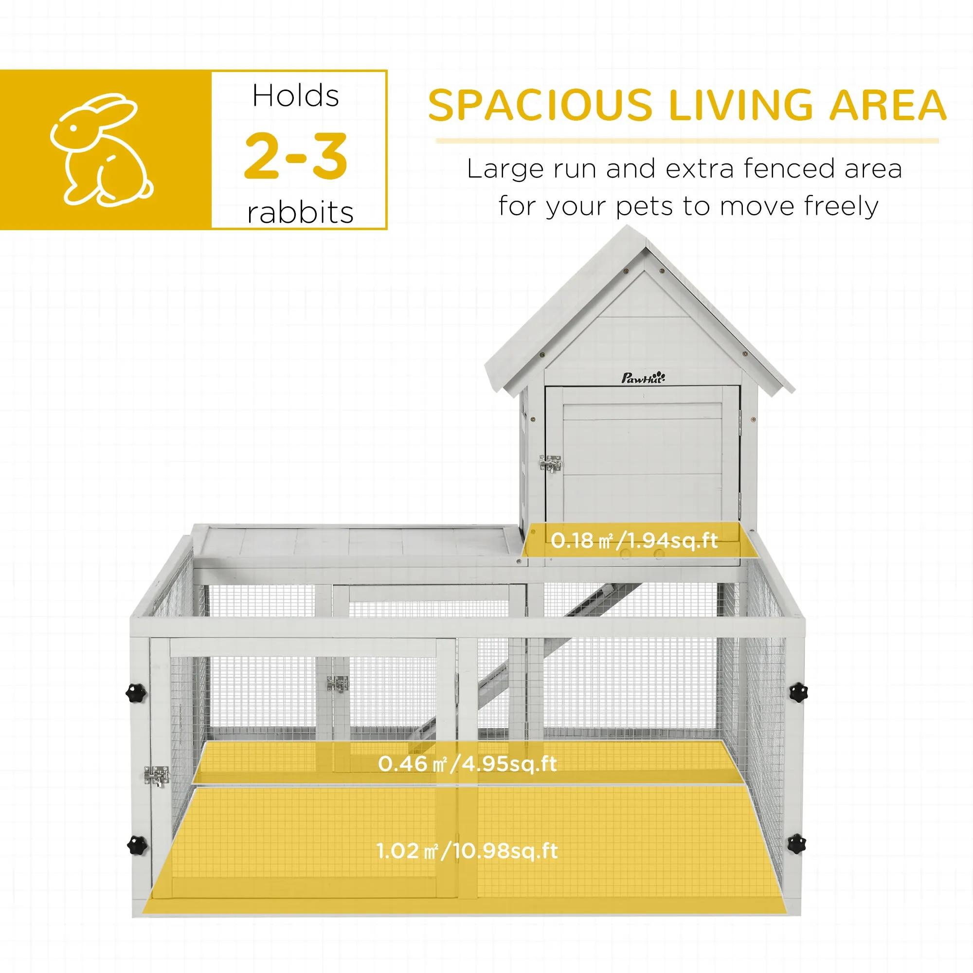 Wooden Rabbit Hutch with Extra Fenced Area, Large Guinea Pig Cage, Small Animal House for Indoor with Slide-out Tray, Grey